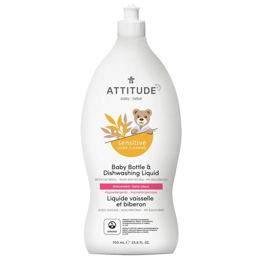 Attitude Sensitive Skin Baby, natuurlijk fles- en afwasmiddel voor baby's, 700 ml