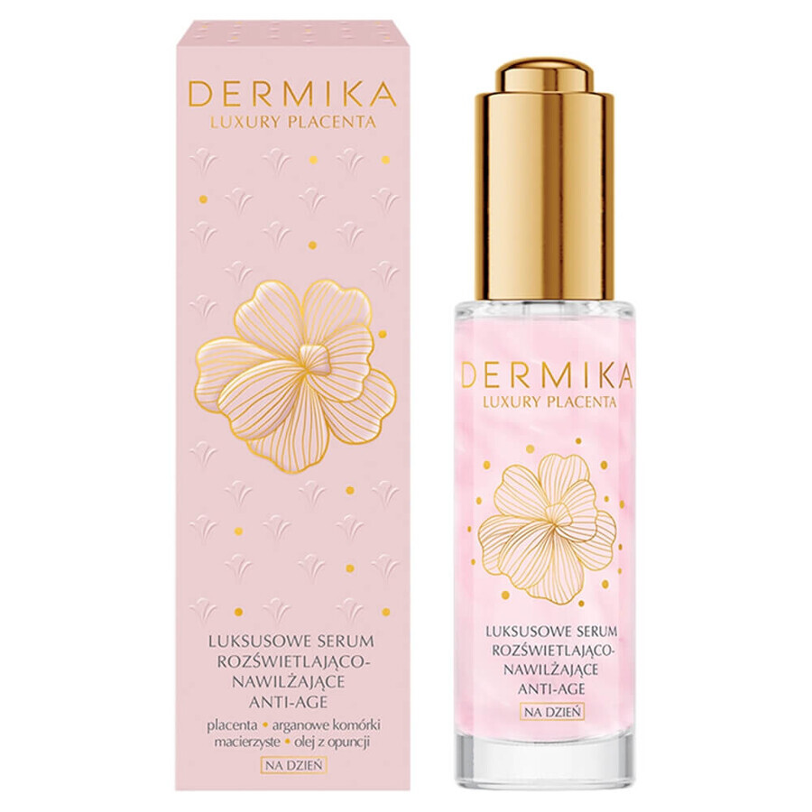 Dermika Luxury Placenta, lujoso sérum antiedad iluminador e hidratante, para el día, 30 ml