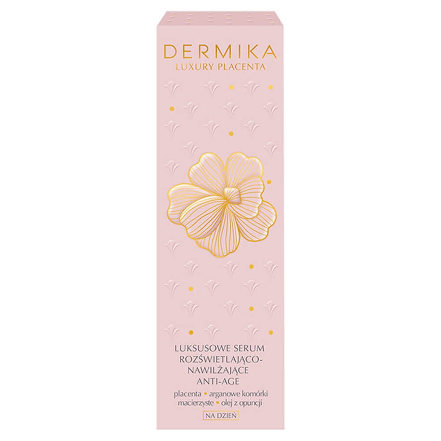 Dermika Luxury Placenta, lujoso sérum antiedad iluminador e hidratante, para el día, 30 ml