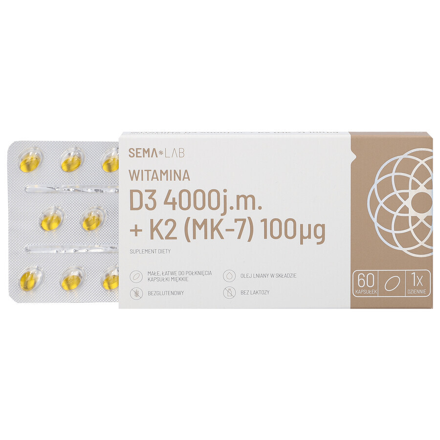 SEMA Lab Vitamina D3 4000 UI + K2 (MK-7) 100 µg, 60 cápsulas blandas