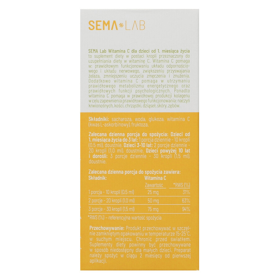 SEMA Lab Vitamine C voor kinderen vanaf 1 maand, druppels, 25 ml