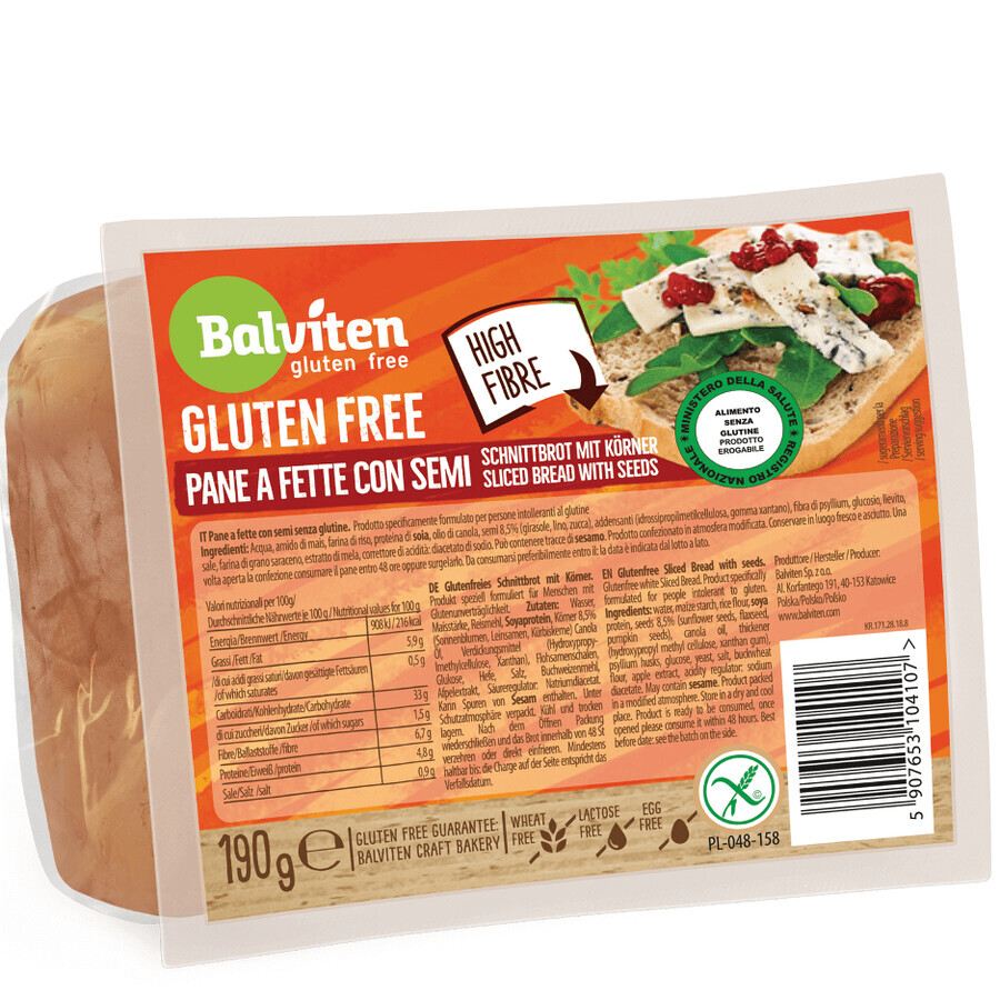 Glutenvrij gesneden zadenbrood, 190 g, Balviten