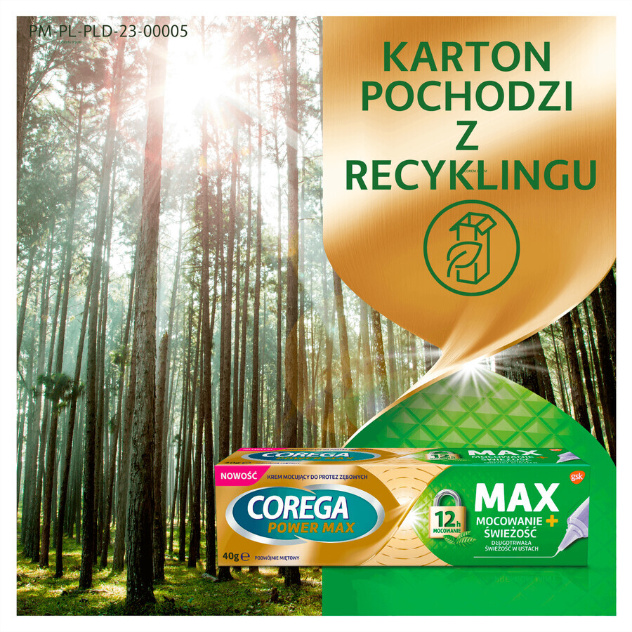 Corega Power Max Fixation + Freshness, bevestigingscrème voor kunstgebitten, dubbele munt, 40 g