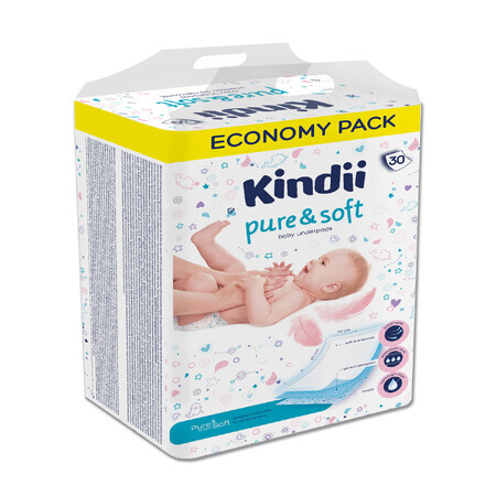 Kindii Pure &amp; Soft, wegwerp baby onderleggers, 60 cm x 40 cm, 30 stuks