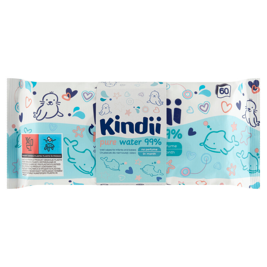 Kindii Pure Water 99%, wet wipes for babies and children, 3 x 60 pieces