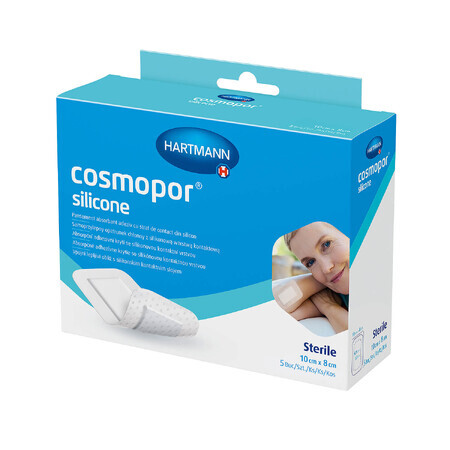 Cosmopor Silicone, absorberend verband, zelfklevend, steriel, met siliconen contactlaag, 10 cm x 8 cm, 5 st.