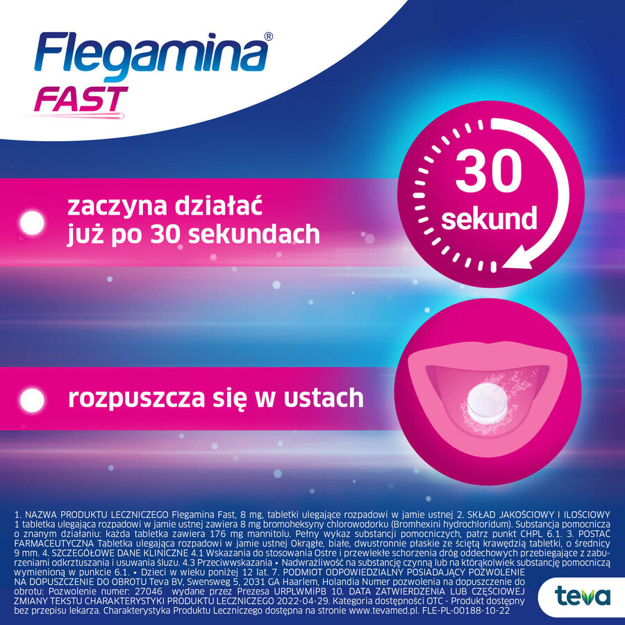 Phlegamine Fast 8 mg, 20 tablets