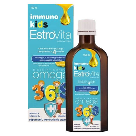 EstroVita Immuno Kids, esters van Omega 3-6-9 zuren, citroensmaak, 150 ml