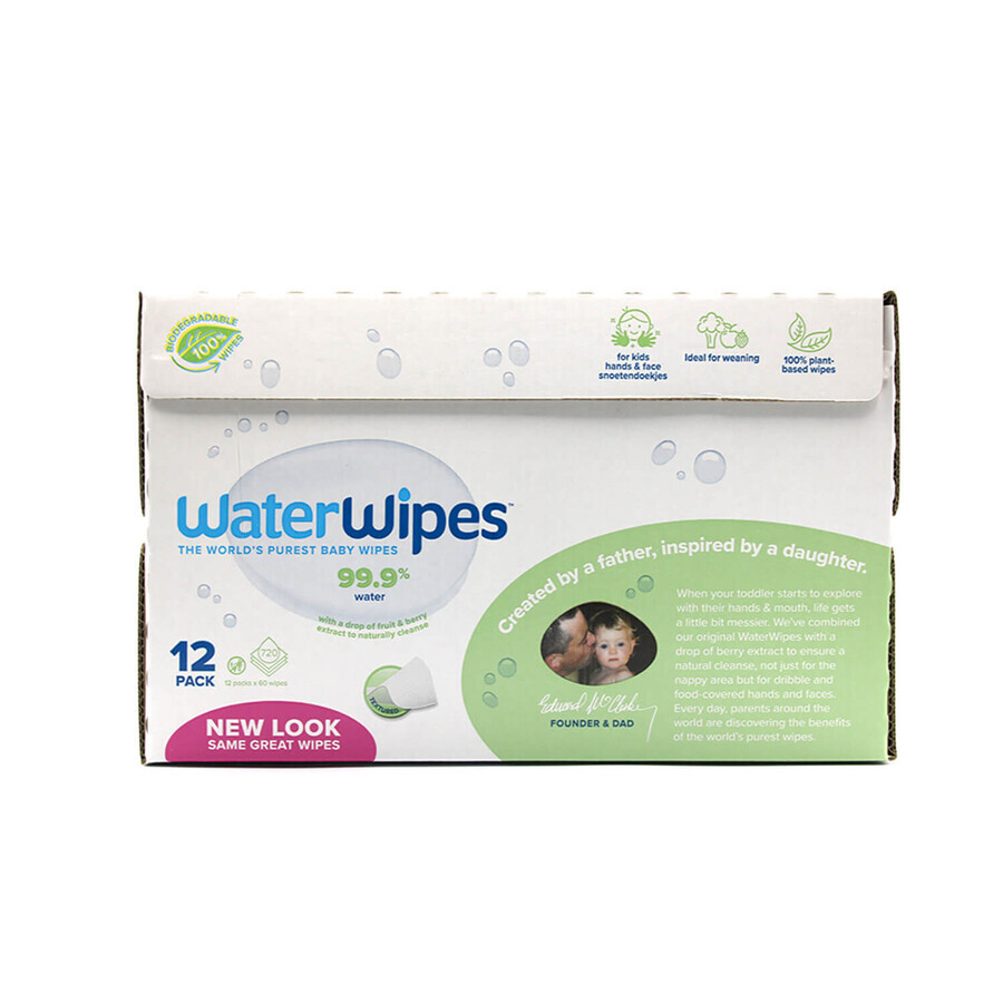 WaterWipes Soapberry Kids Bio, vochtige doekjes, water met zeepbessenextract, vanaf de geboorte, 12 x 60 stuks