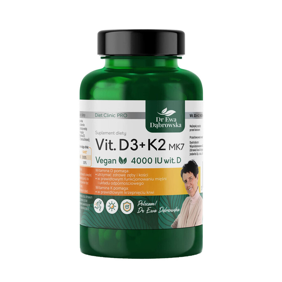 Dr. Ewa Dabrowska Vit. D3 + K2 MK7 Vegan 4000 IE vit. D, 60 capsules