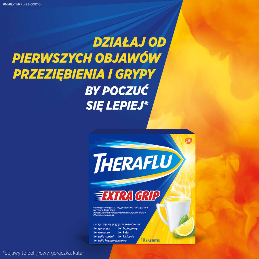 Theraflu Extra Grip 650 mg + 10 mg + 20 mg, polvo para solución oral, 10 sobres