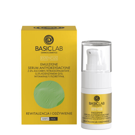 BasicLab Esteticus, émulsion sérum antioxydant avec vitamine C 6%, revitalisation et nutrition, 15 ml