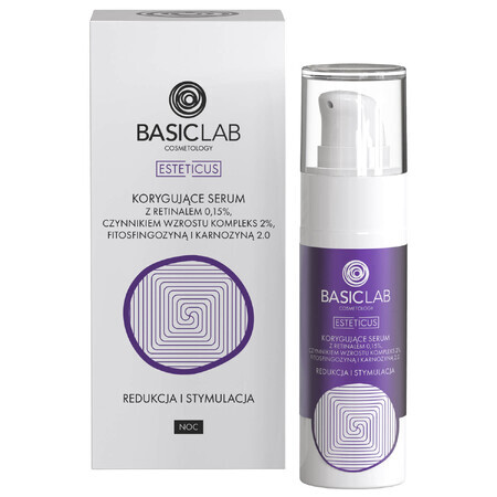 BasicLab Esteticus, suero corrector de noche con retinal 0,15%, reducción y estimulación, 30 ml