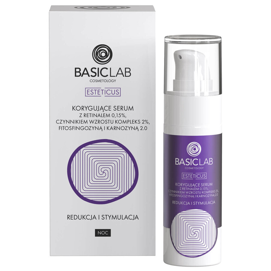 BasicLab Esteticus, suero corrector de noche con retinal 0,15%, reducción y estimulación, 30 ml