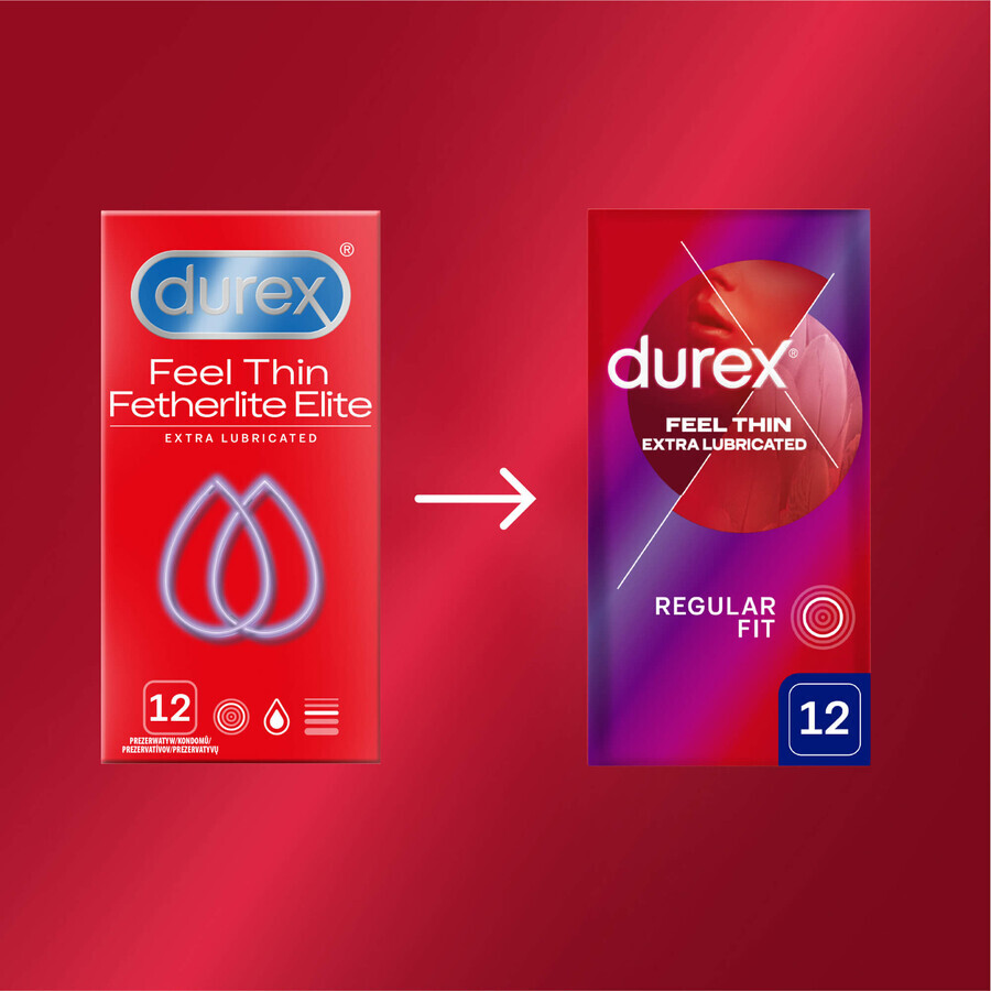 Durex Fetherlite Elite Extra Lubricant Thinner Condoms 12 Pack