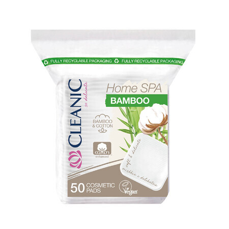 Cleanic Home Spa Bamboe, cosmetische pads, vierkant, 50 stuks