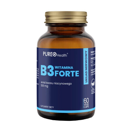 Pureo Health Vitamine B3 Forte, niacine 500 mg, 60 gélules végétales