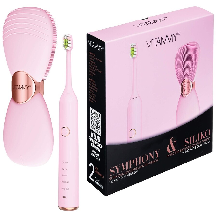 Vitammy Symphony &amp; Siliko set, brosse à dents sonique + brosse visage, rose