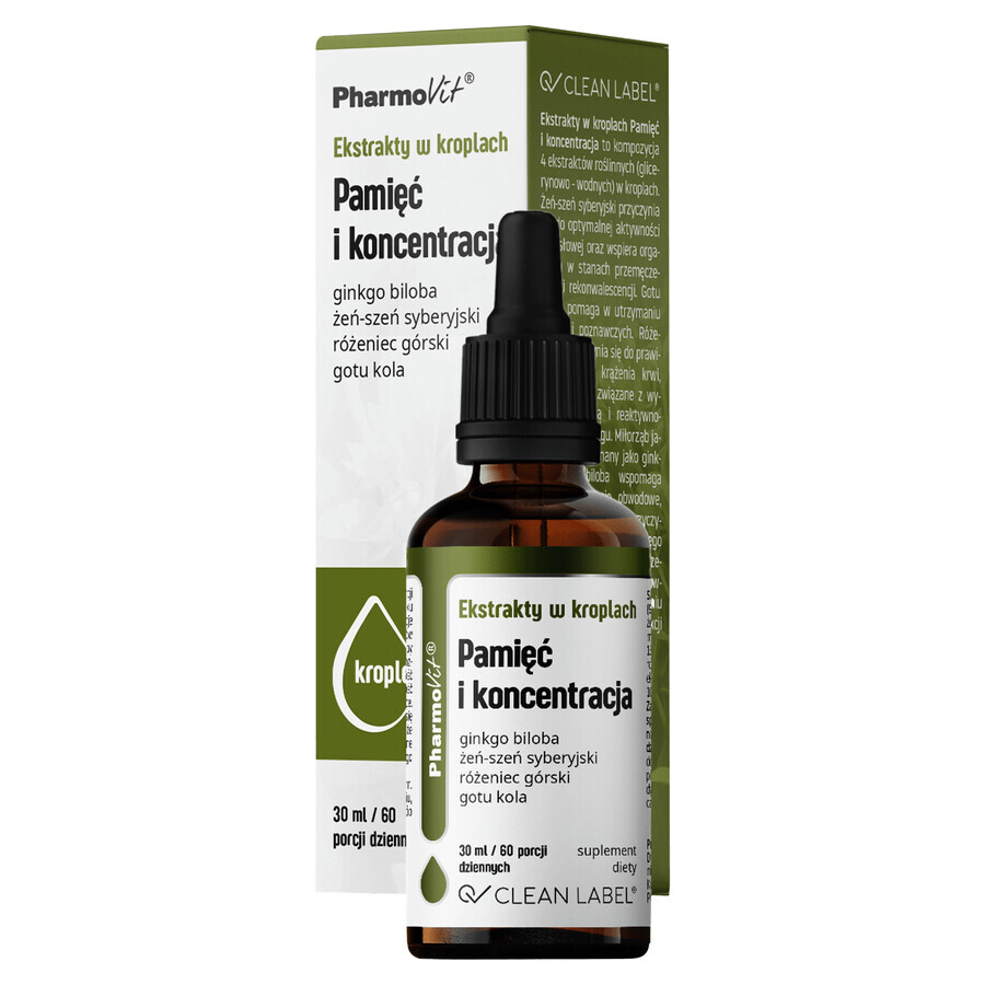 PharmoVit Extracten in druppels Geheugen en concentratie, 30 ml