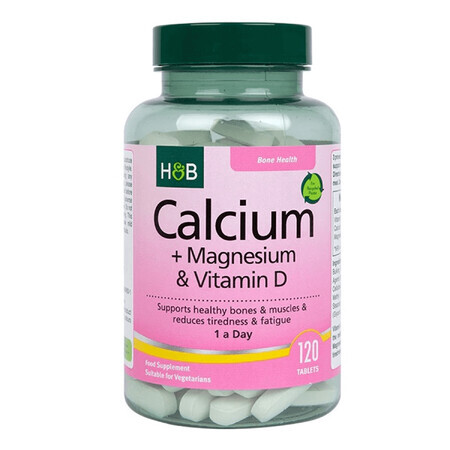 Holland &amp; Barrett Calcium + Magneziu &amp; Vitamina D, calciu + magneziu și vitamina D, 120 comprimate vegetariene