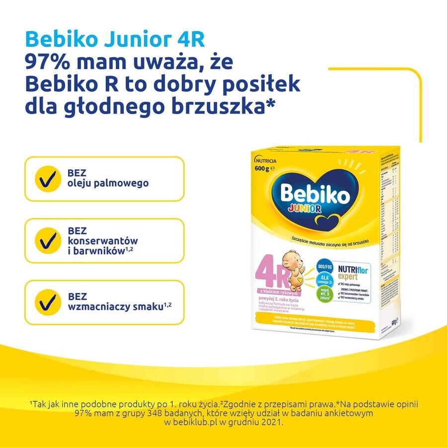 Bebiko Junior 4R Nutriflor Expert, leche maternizada nutritiva con gachas de arroz, más de 2 años, 600 g