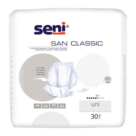 Seni San Classic, scutece anatomice, Uni, 30 cm x 62,5 cm, 30 buc