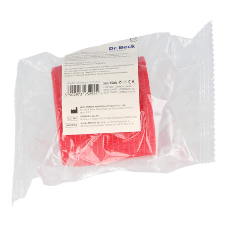 Dr Beck, Cohesief verband Non-Woven, vlies, Rood, 5 cm x 4,5 m