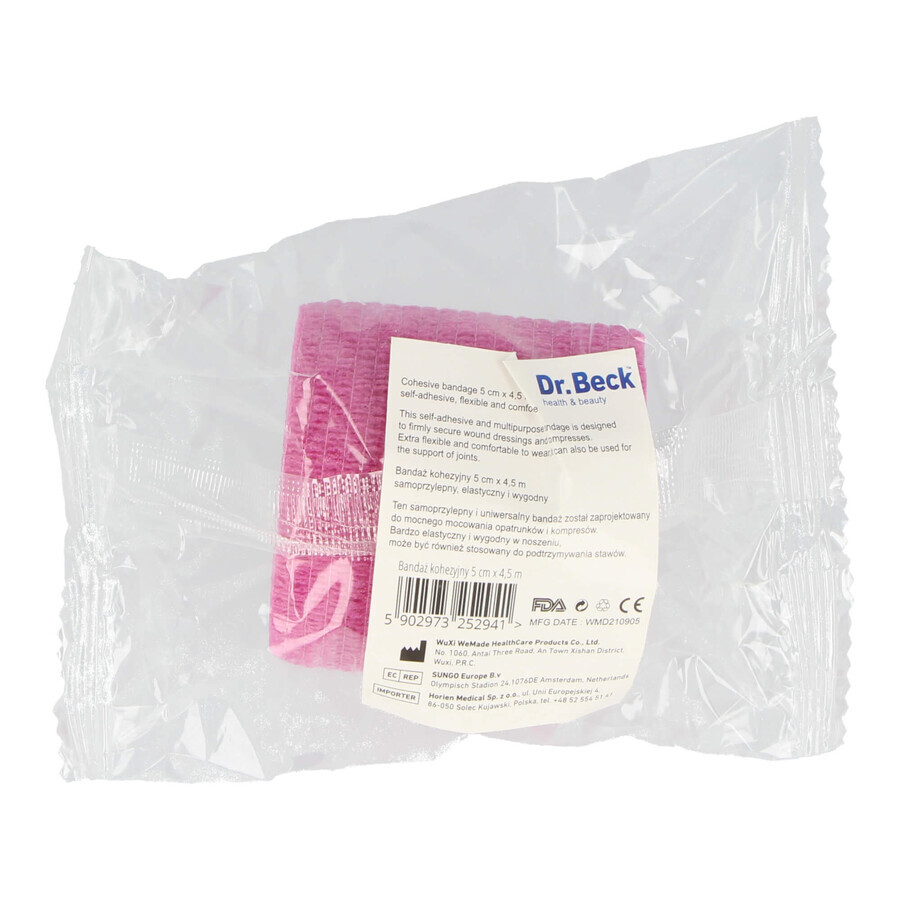 Dr Beck, Non-Woven Cohesive Bandage, Non-Woven, Pink, 5cm x 4.5m