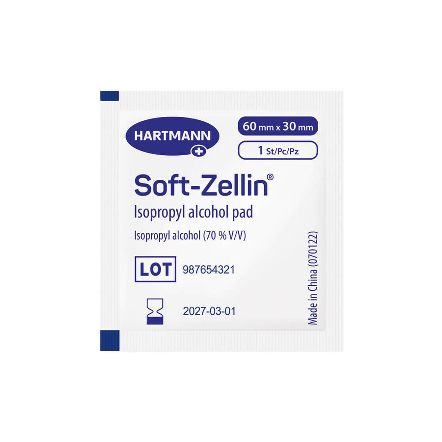 Soft-Zellin, met alcohol doordrenkt kompres, 6 cm x 3 cm, 100 stuks