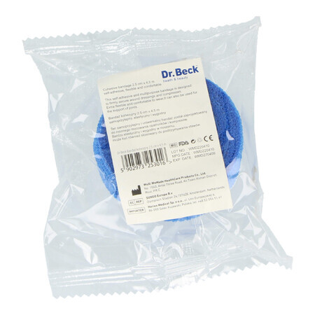 Dr Beck, Cohesief verband Non-Woven, non-woven, Blauw, 2,5 cm x 4,5 m