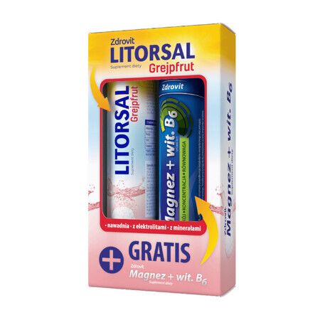 Zdrovit Litorsal Grapefruit, grapefruitsmaak, 24 bruistabletten + Zdrovit Magnesium + Vitamine B6, citroensmaak, 24 bruistabletten gratis