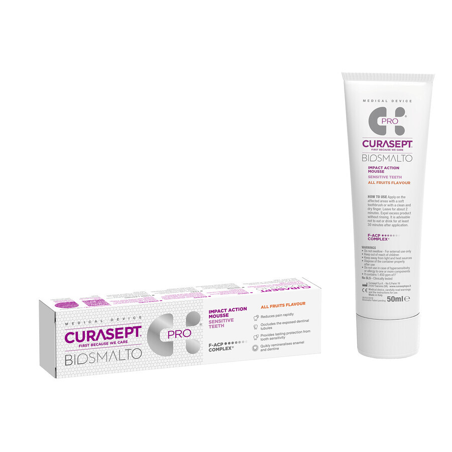 Curasept Biosmalto Pro, Intensieve beschermende mousse voor gevoelige tanden, Sensitive, 50 ml