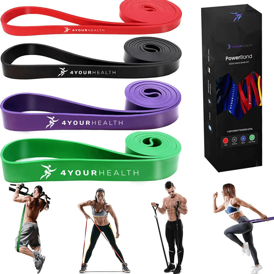 4yourhealth Power Band, oefenrubberset, 4 stuks