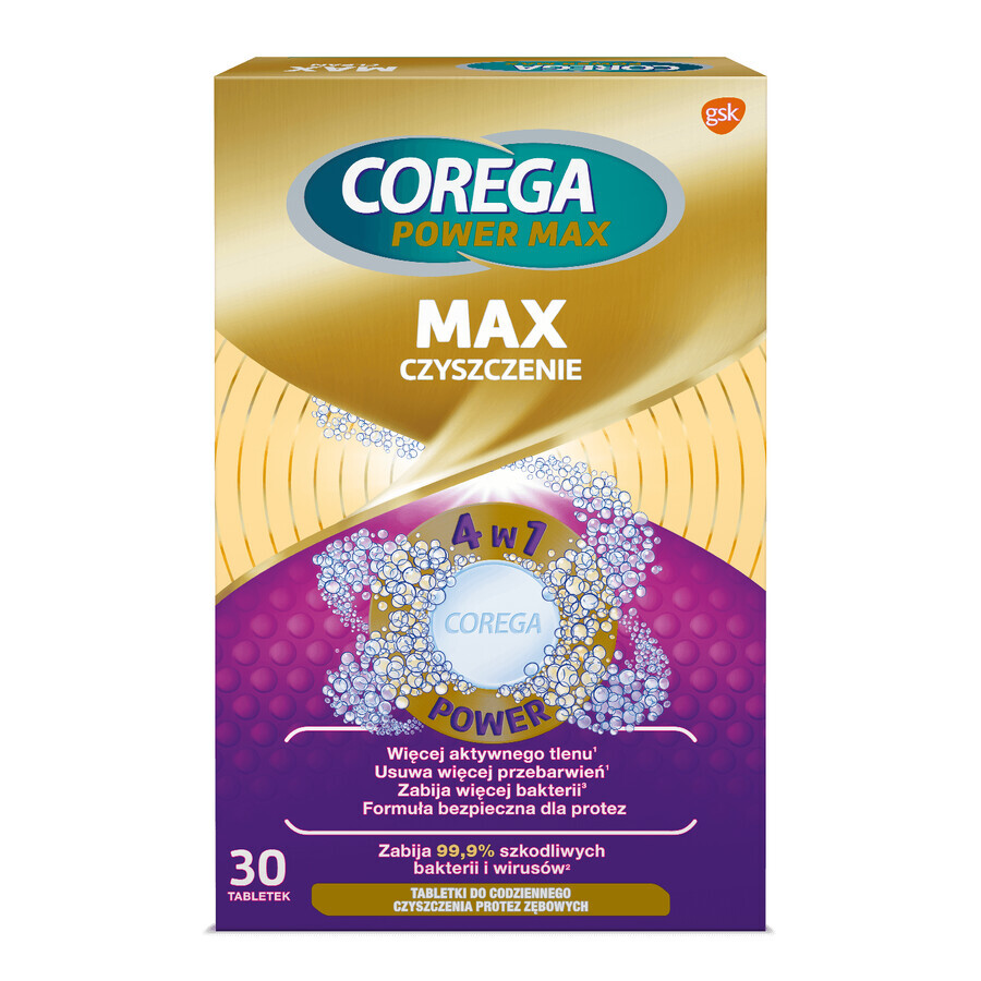 Corega Max, reinigingstabletten voor kunstgebitten, 30 tabletten