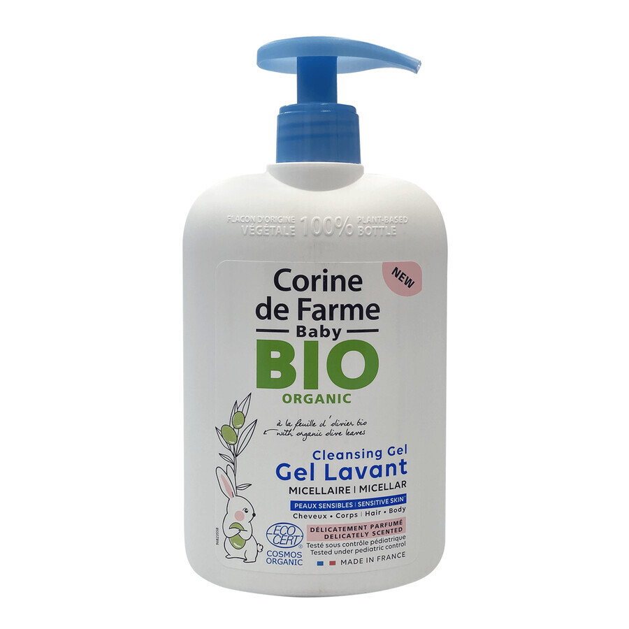 Corine de Farme Baby BIO, Gel micelar pentru spălarea părului și a corpului 2 în 1, de la naștere, 500 ml