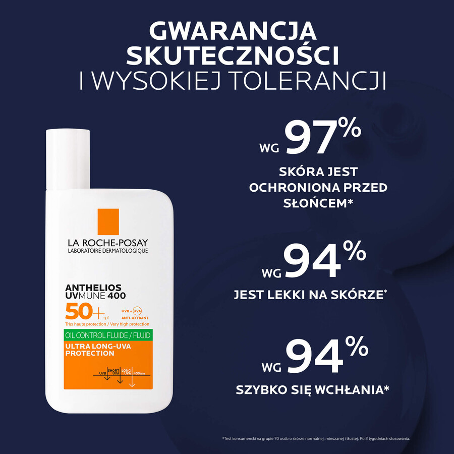 La Roche-Posay Anthelios UVMune 400, fluido protettivo per il viso, SPF 50+, 50 ml