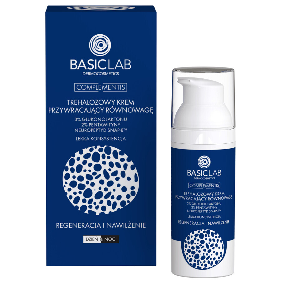 BasicLab Complementis, crema ricostituente al trealosio con gluconolattone 3%, rigenerazione e idratazione, 50 ml