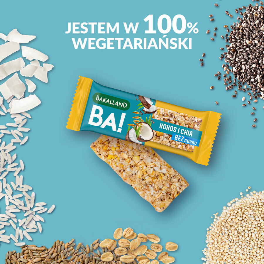 Bakalland BA! Graanreep, 5 granen en kokos met chia, geen suiker toegevoegd, 30 g