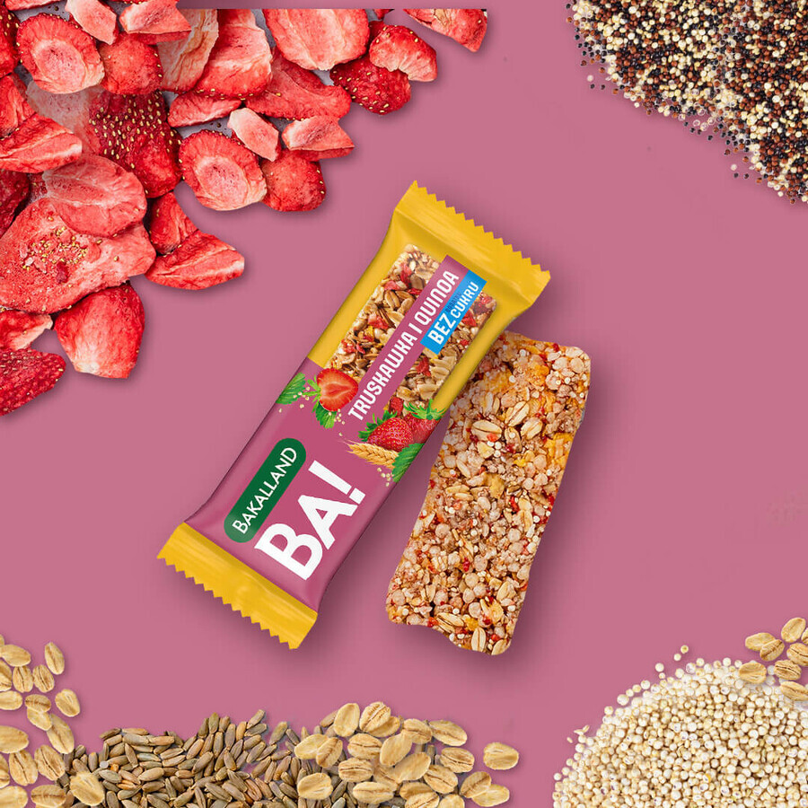 Bakalland BA! Graanreep, aardbei en quinoa, zonder toegevoegde suikers, 30 g