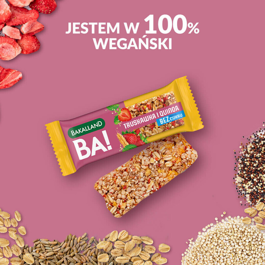 Bakalland BA! Graanreep, aardbei en quinoa, zonder toegevoegde suikers, 30 g