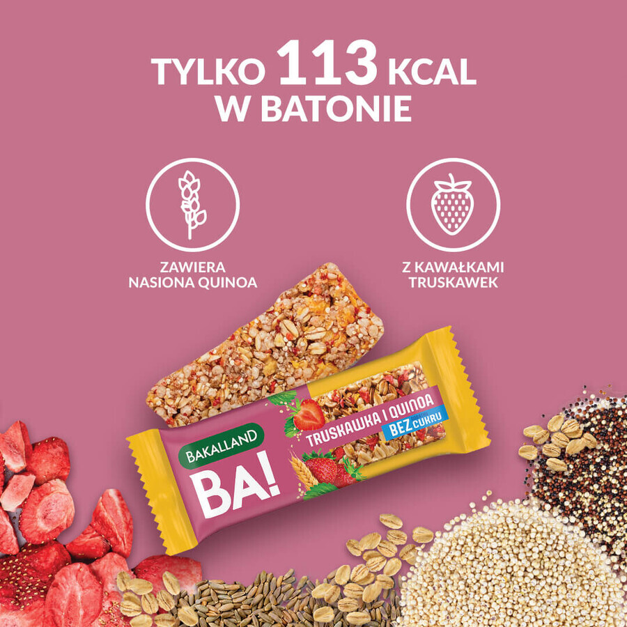 Bakalland BA! Graanreep, aardbei en quinoa, zonder toegevoegde suikers, 30 g