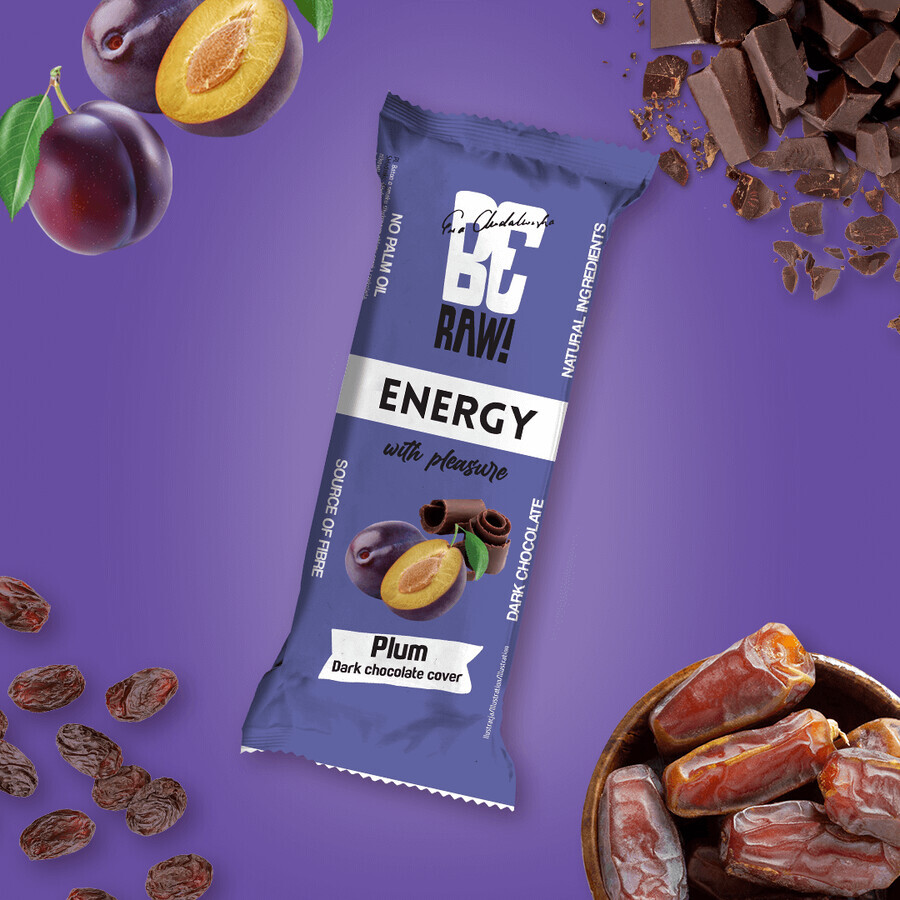 beRAW! Energy, energy bar, plums, dark chocolate, 40 g