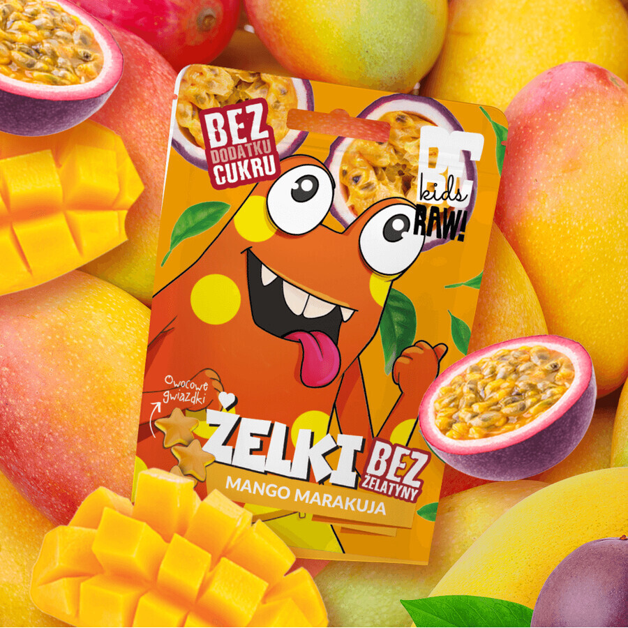 BeRAW! Kids, jelly beans, mango, passievrucht, zonder toegevoegde suiker, 35 g