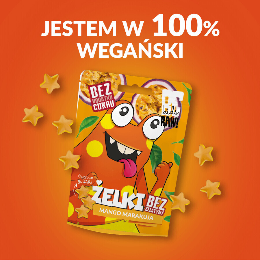 BeRAW! Kids, jelly beans, mango, passievrucht, zonder toegevoegde suiker, 35 g