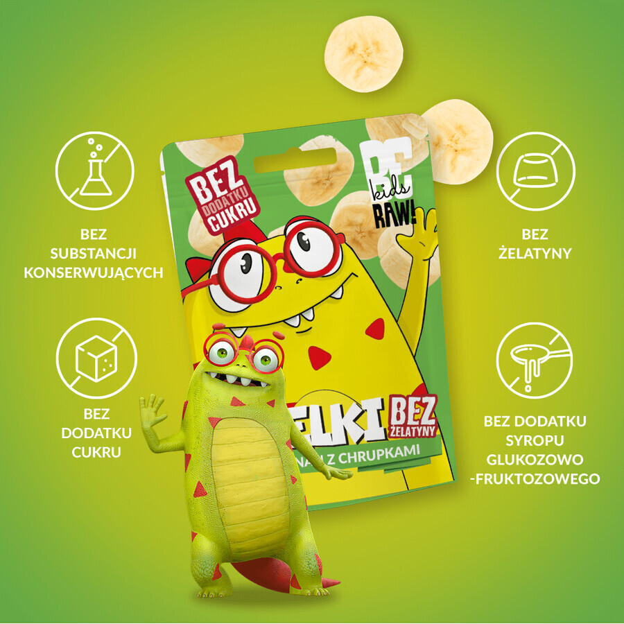 BeRAW! Kids, gelatine, banana con patatine, senza zuccheri aggiunti, 35 g