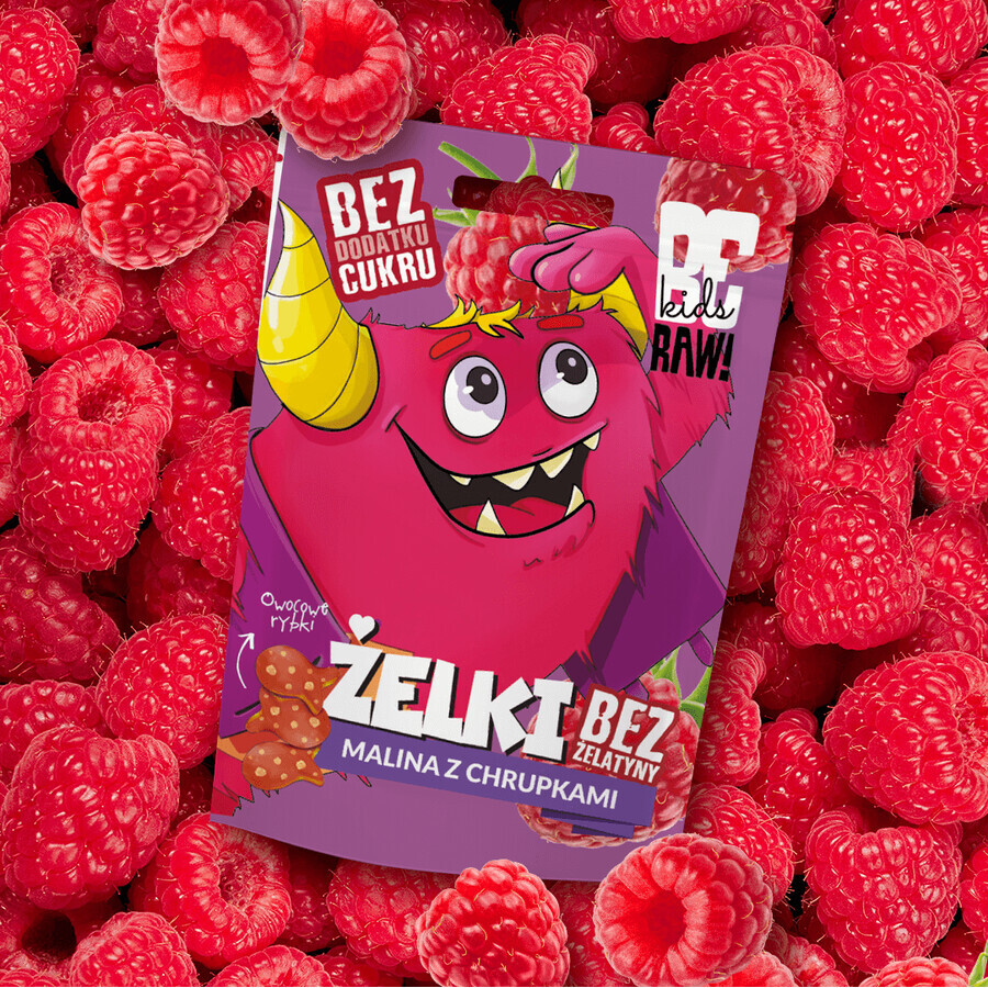 BeRAW! Kids, jelly beans, framboos met chips, zonder toegevoegde suiker, 35 g