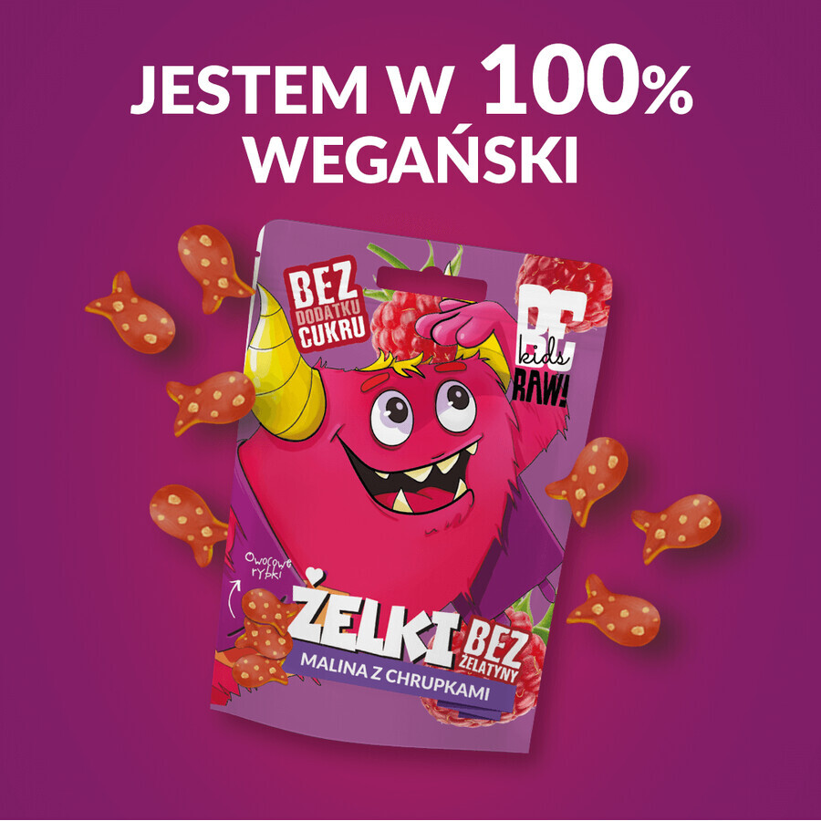 BeRAW! Kids, jelly beans, framboos met chips, zonder toegevoegde suiker, 35 g