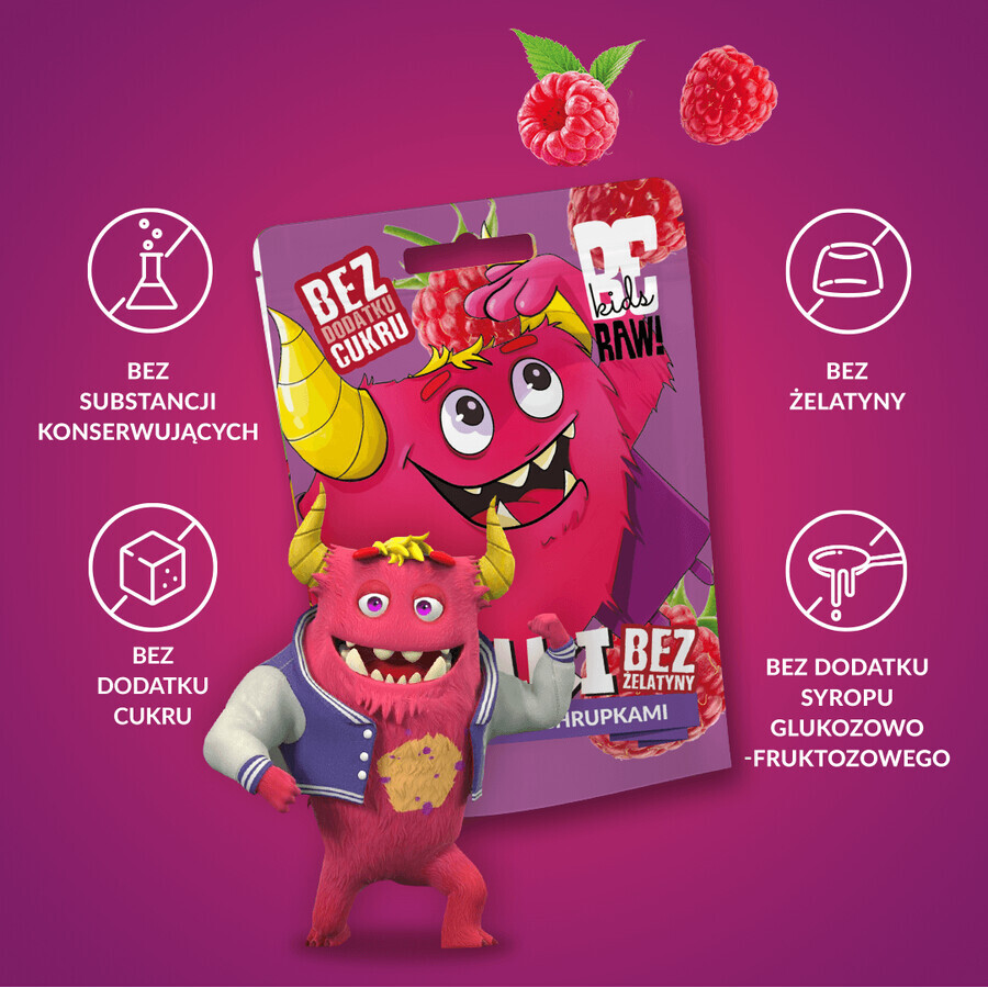 BeRAW! Kids, jelly beans, framboos met chips, zonder toegevoegde suiker, 35 g