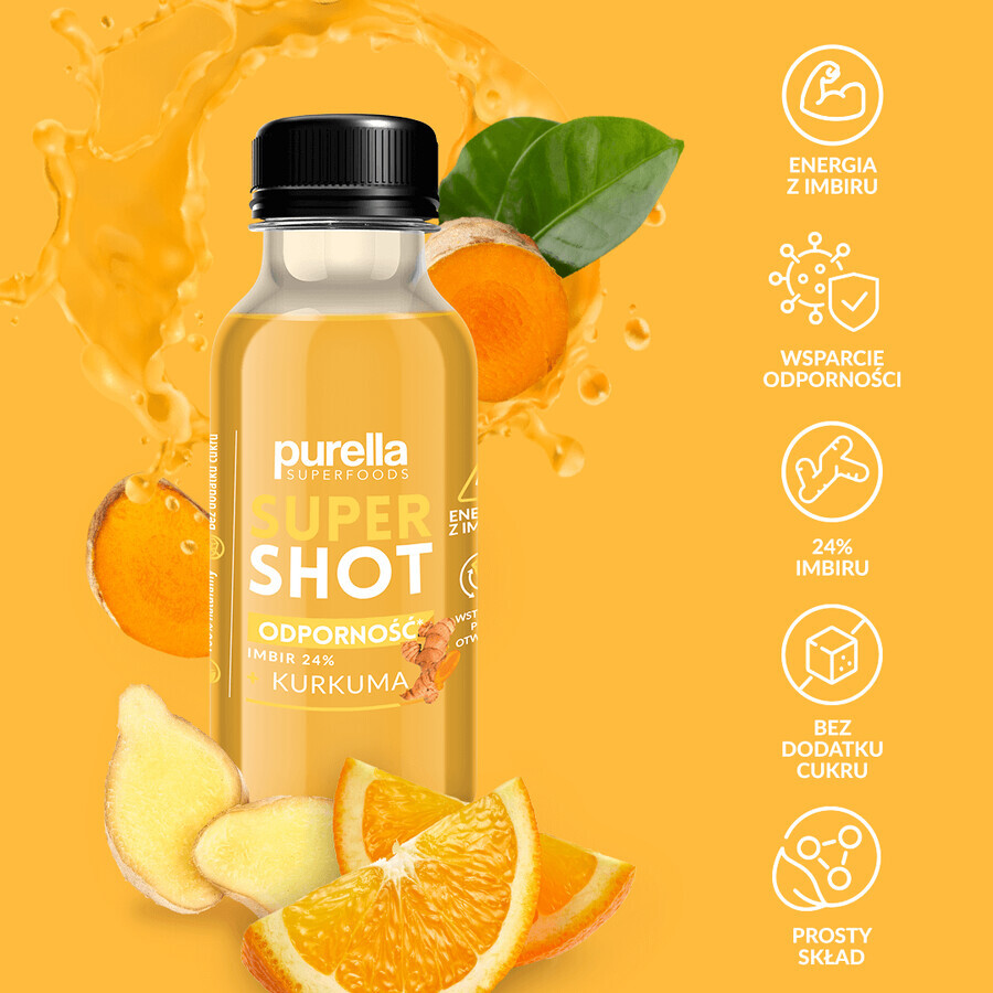 Purella Superfoods SuperShot Immunity, still drink, gember + kurkuma, 100 ml