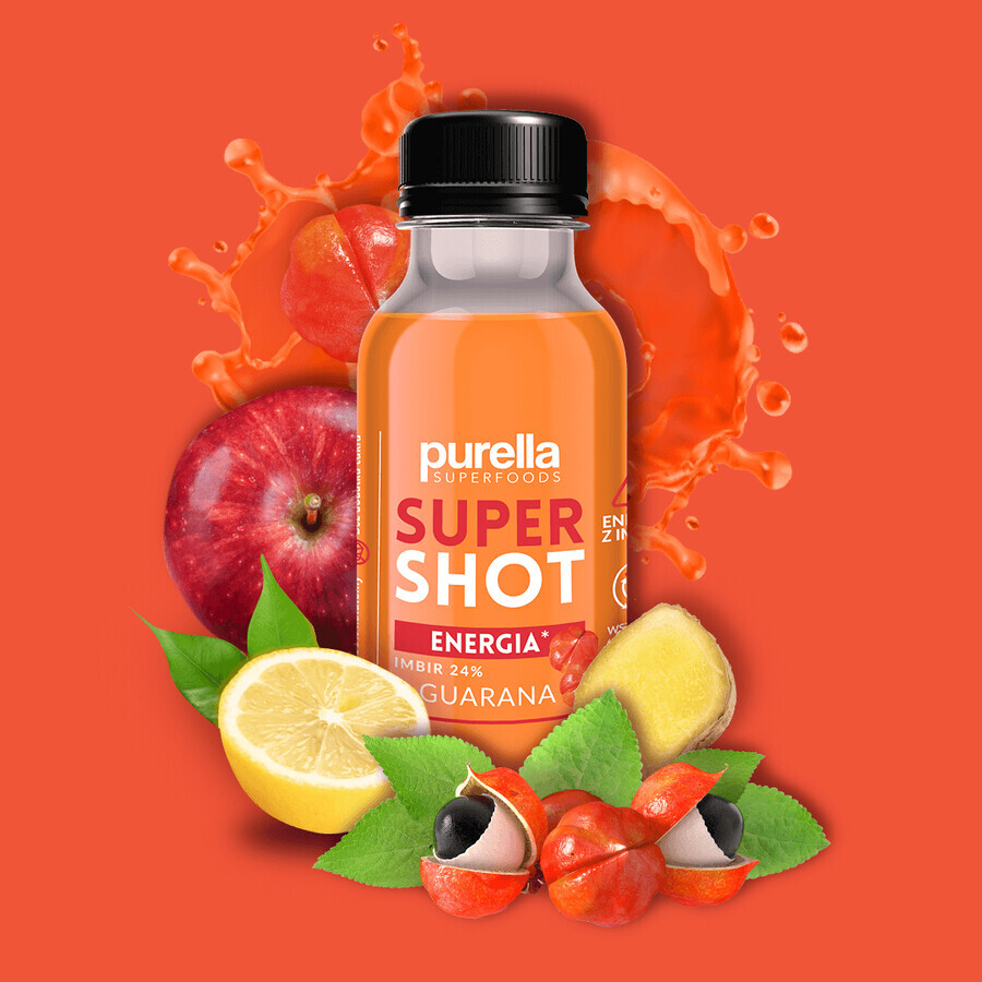 Purella Superfoods SuperShot Energy, still drink, gember + guarana, 100 ml